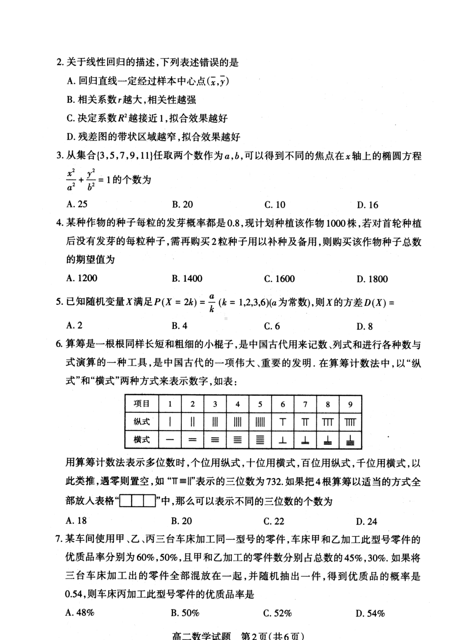 山西省2022-2023高二下学期期中考试数学试卷+答案.pdf_第2页