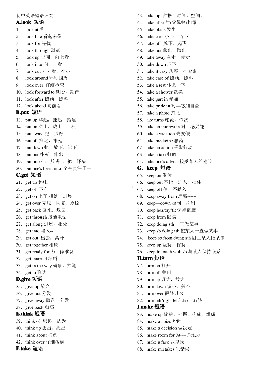 初中英语短语归纳(打印版).pdf_第1页