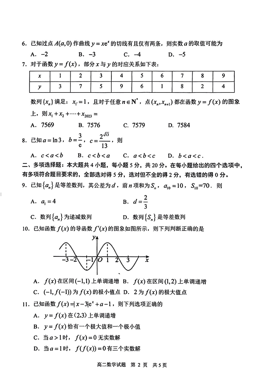 山东省日照市2022-2023高二下学期期中校际联合考试数学试卷+答案.pdf_第2页