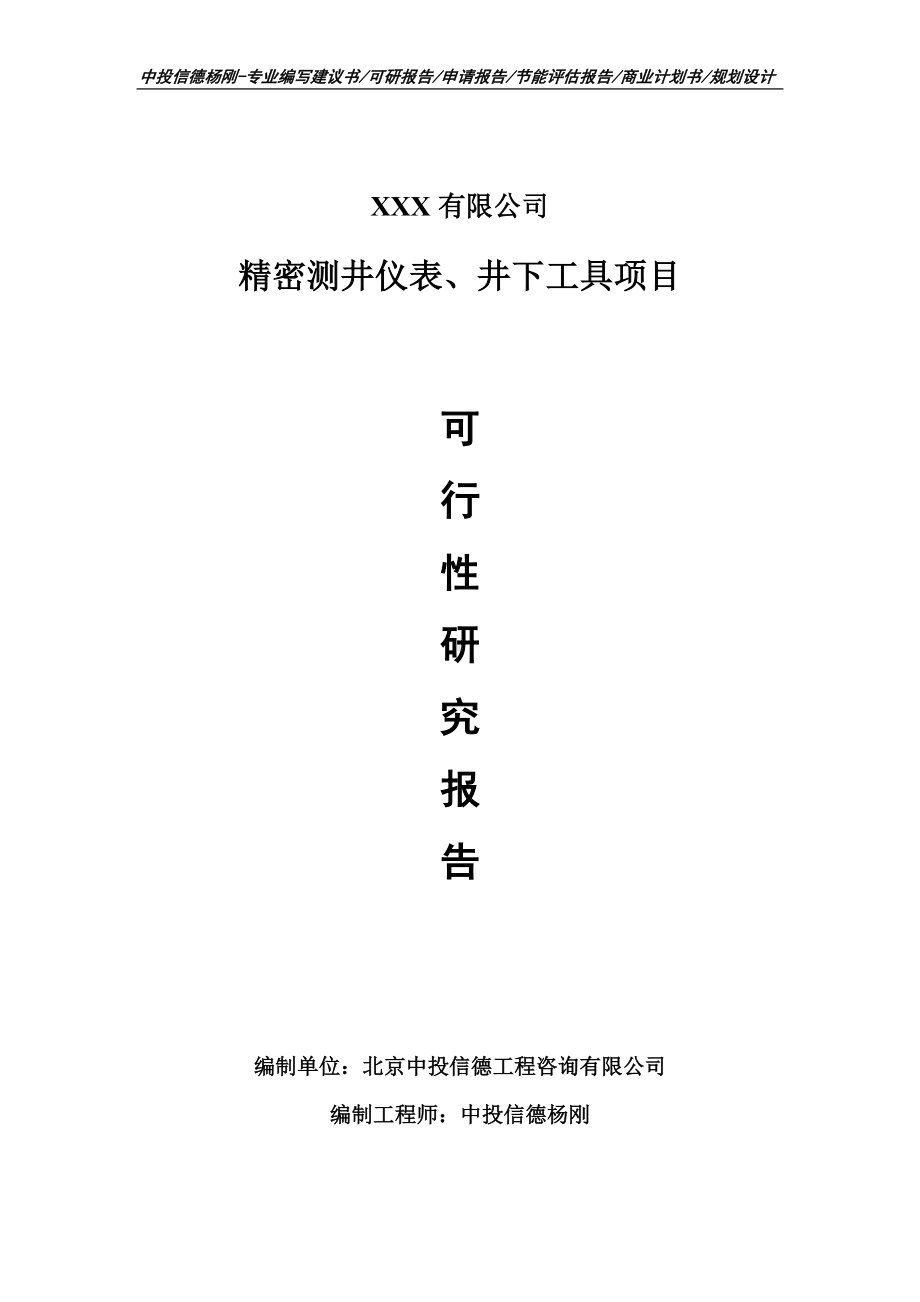 精密测井仪表、井下工具可行性研究报告申请书.doc_第1页