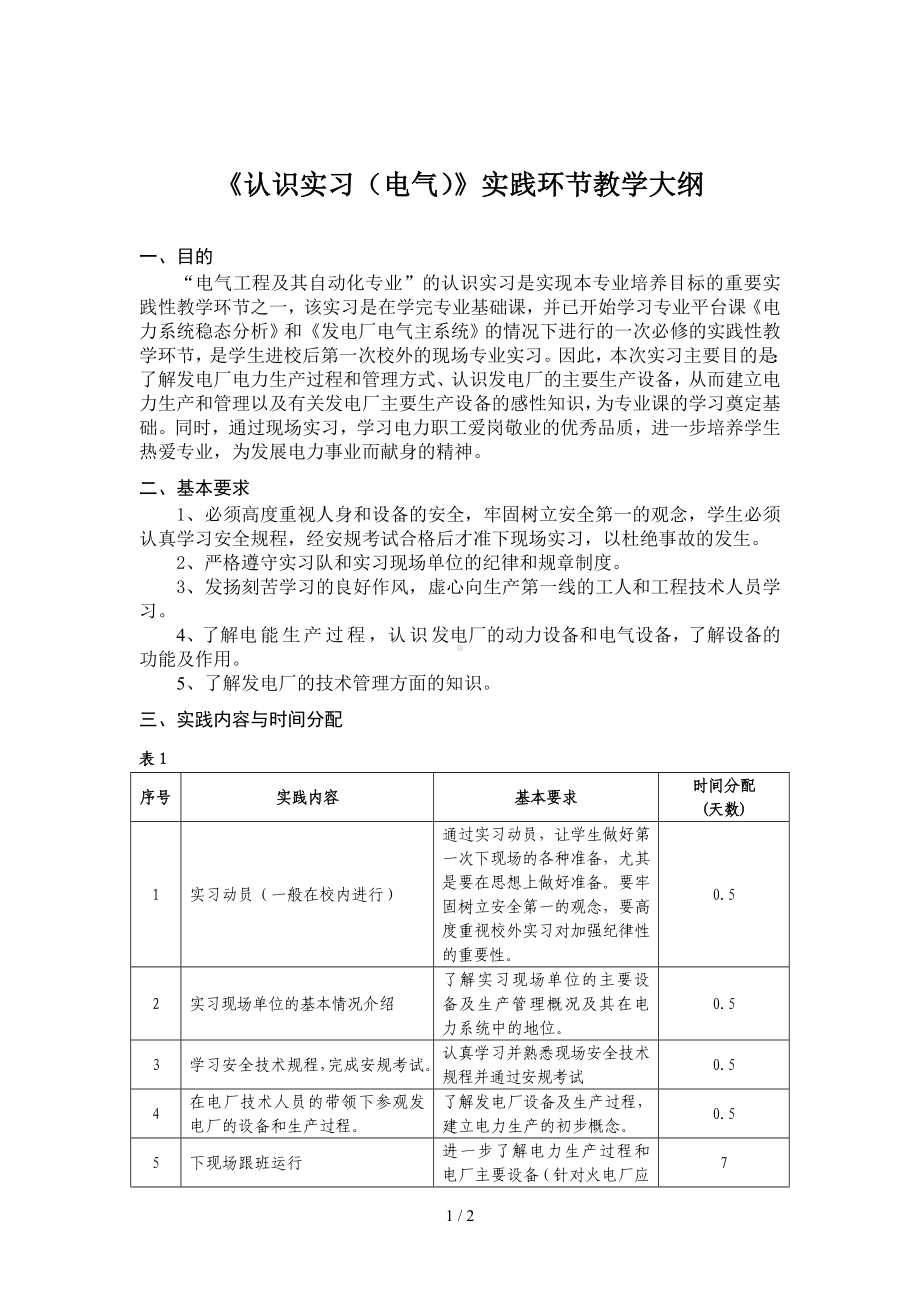 《认识实习（电气）》实践环节教学大纲参考模板范本.doc_第1页