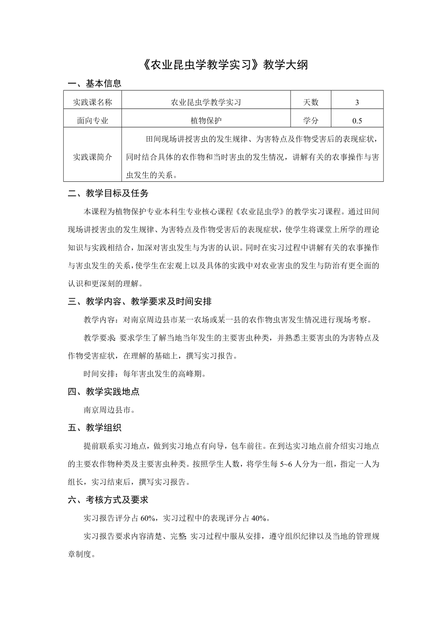 《农业昆虫学教学实习》教学大纲参考模板范本.doc_第1页