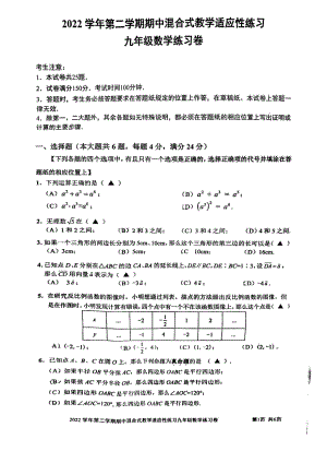 上海市宝山区2023届中考二模数学试卷+答案.pdf