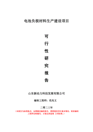 重点项目电池负极材料生产建设项目可行性研究报告申请立项备案可修改案例.wps