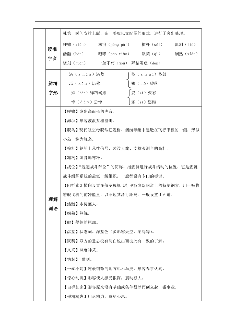 部编版语文八年级上册同步教案4 一着惊海天-目击我国航母舰载战斗机首架次成功着舰.doc_第3页