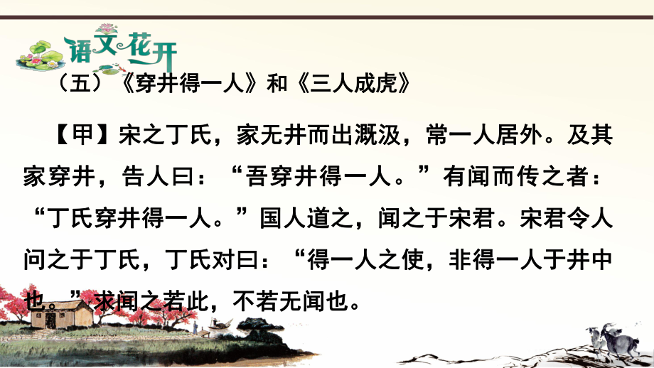 语文现代文阅读7年级文言文比较阅读 第五篇《穿井得一人》和《三人成虎》.pptx_第1页