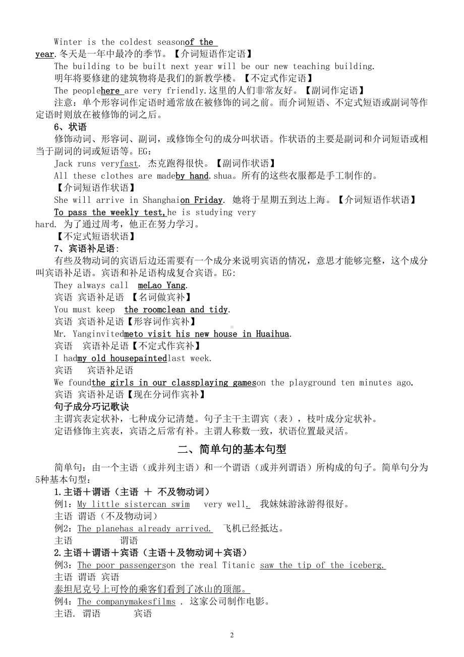 高中英语高考语法知识讲解：句子成分和简单句的基本句型.doc_第2页