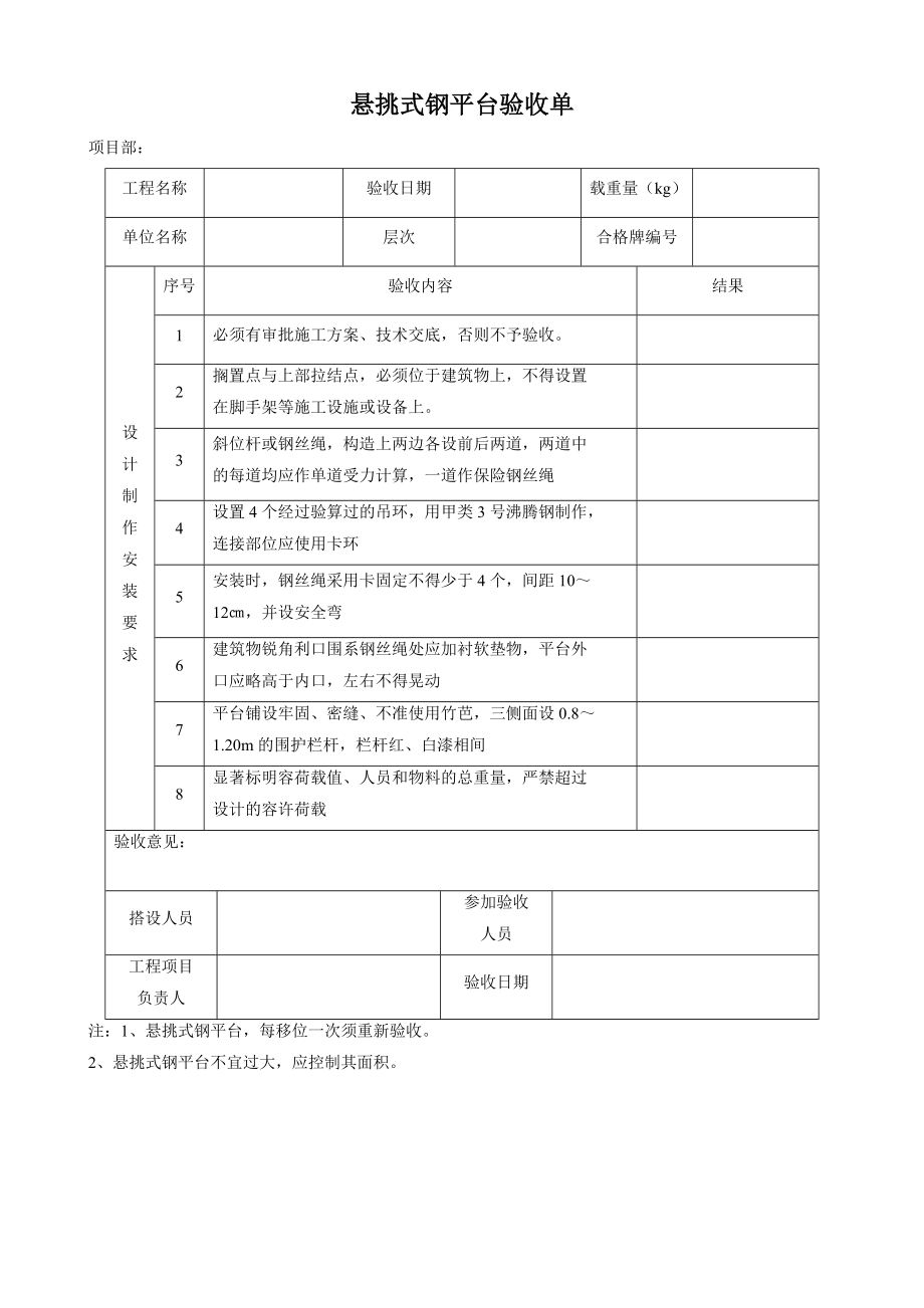 悬挑式钢平台验收单.docx_第1页