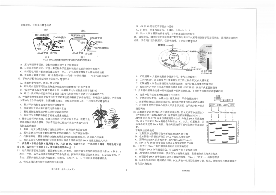 江苏省南通市海安2023届高三下学期3月阶段测试生物试卷+答案.pdf_第2页