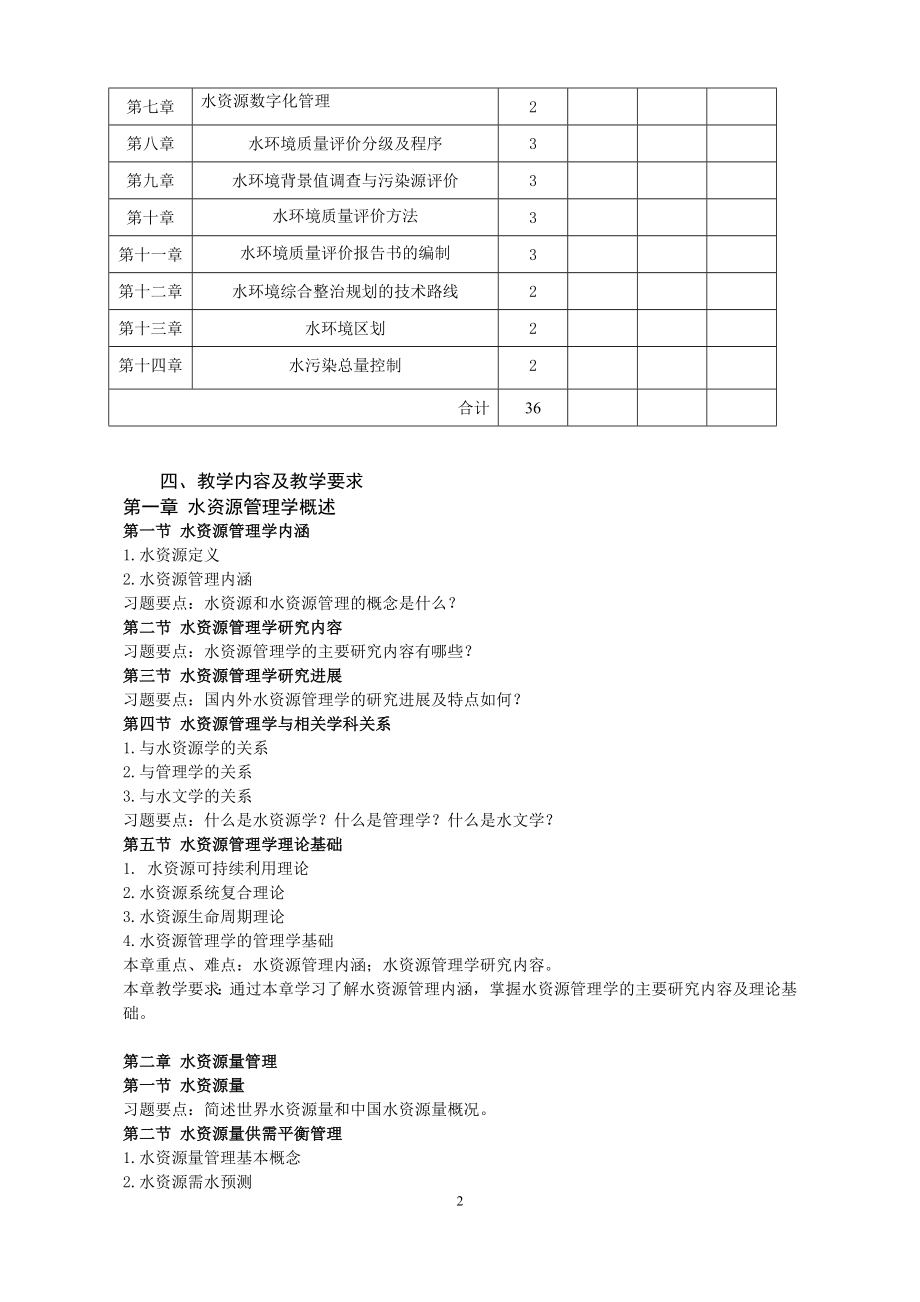 《水资源与水环境管理》教学大纲参考模板范本.doc_第2页