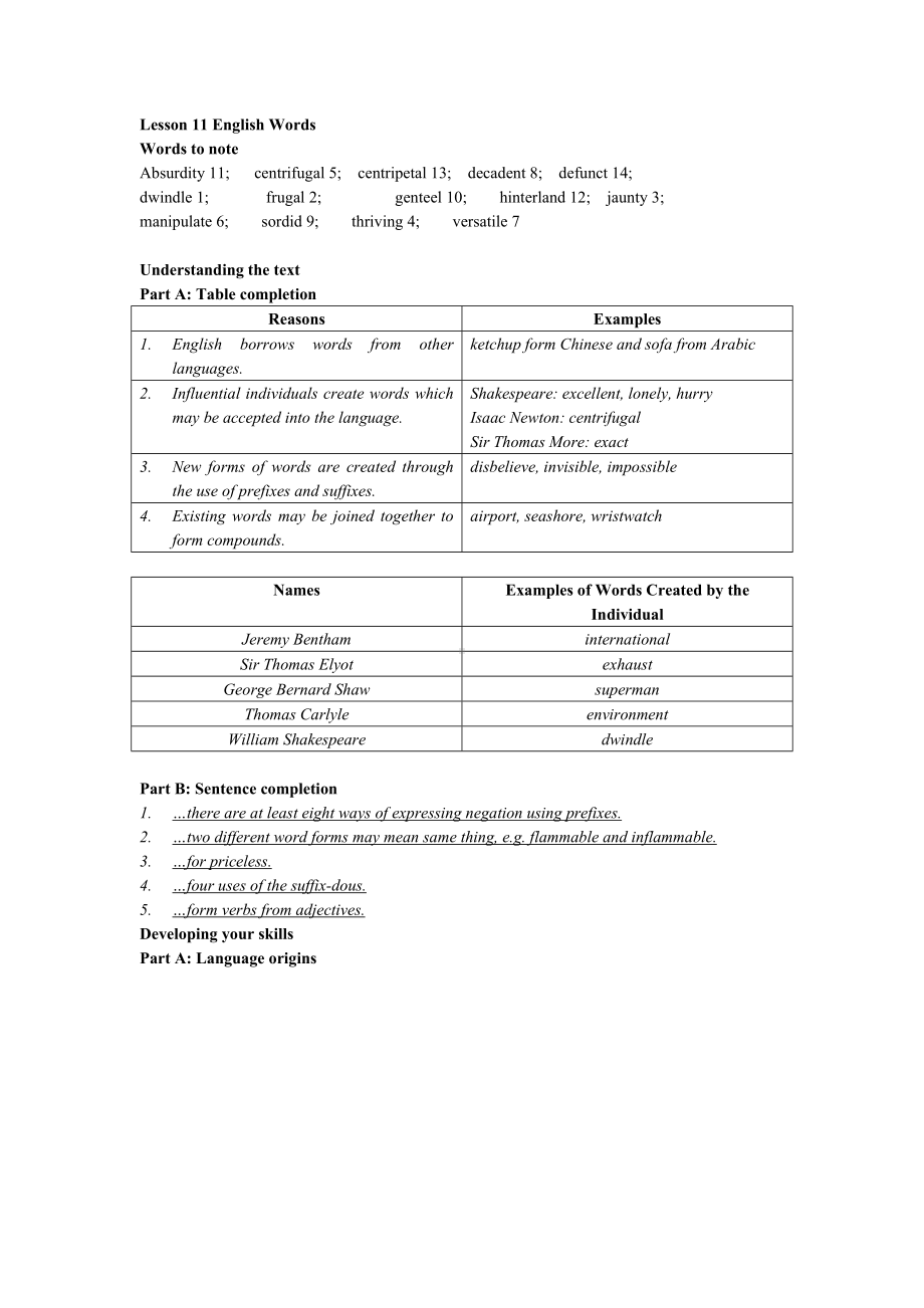 大学二年级上册创意阅读3 unit 11 Lesson 11 English Words.doc_第1页