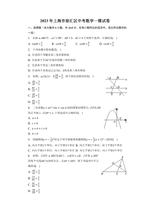 上海市徐汇区2023届初三中考一模数学试卷+答案.docx