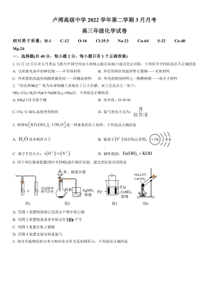 上海市卢湾高中2023届高三下学期3月月考化学试卷+答案.docx