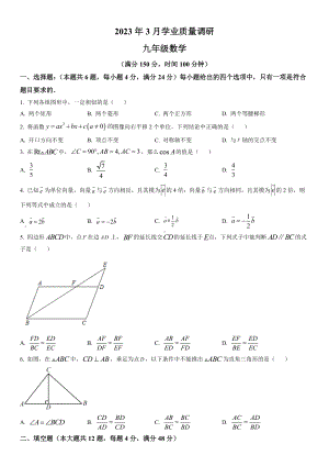 上海市崇明区2023届初三中考一模数学试卷+答案.docx