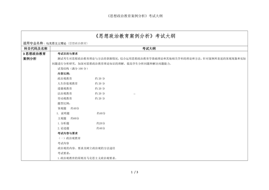 《思想政治教育案例分析》考试大纲参考模板范本.doc_第1页