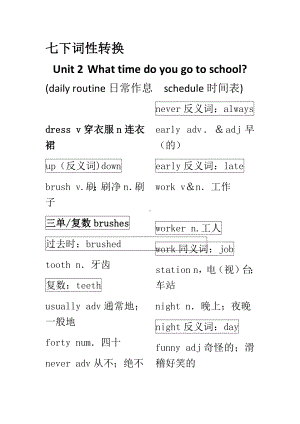 -人教新目标版七年级下册《英语》Unit 2 词性转换.docx