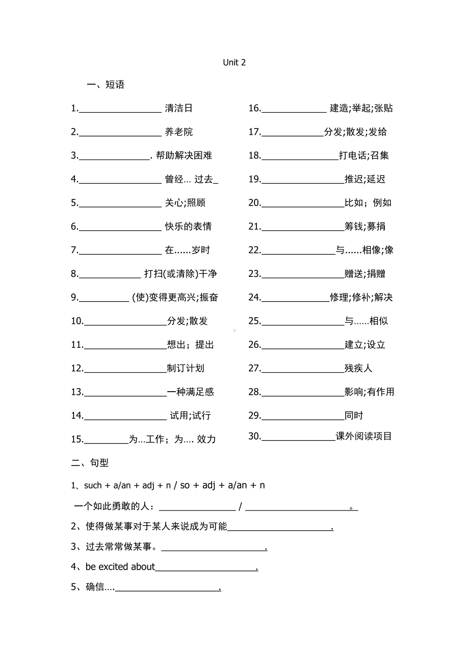 -人教新目标版八年级下册《英语》unit2短语、句型、汉译英(无答案).docx_第1页