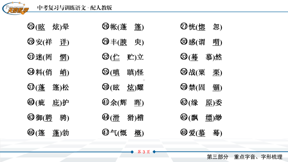 中考语文教材同步专题知识梳理-重点字音字形-五、易写错的字课件.pptx_第3页