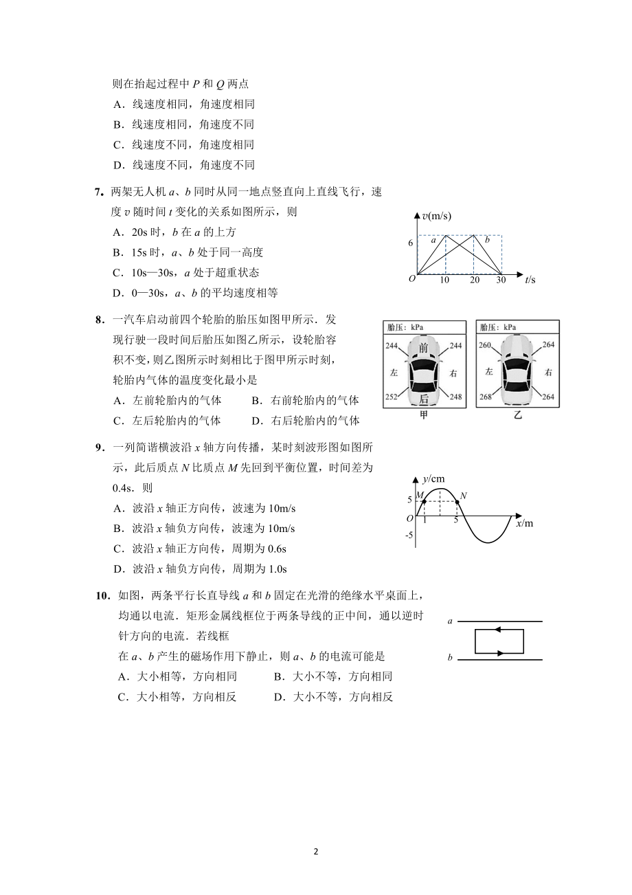 上海市崇明区2023届高三下学期二模物理试卷+答案.pdf_第2页