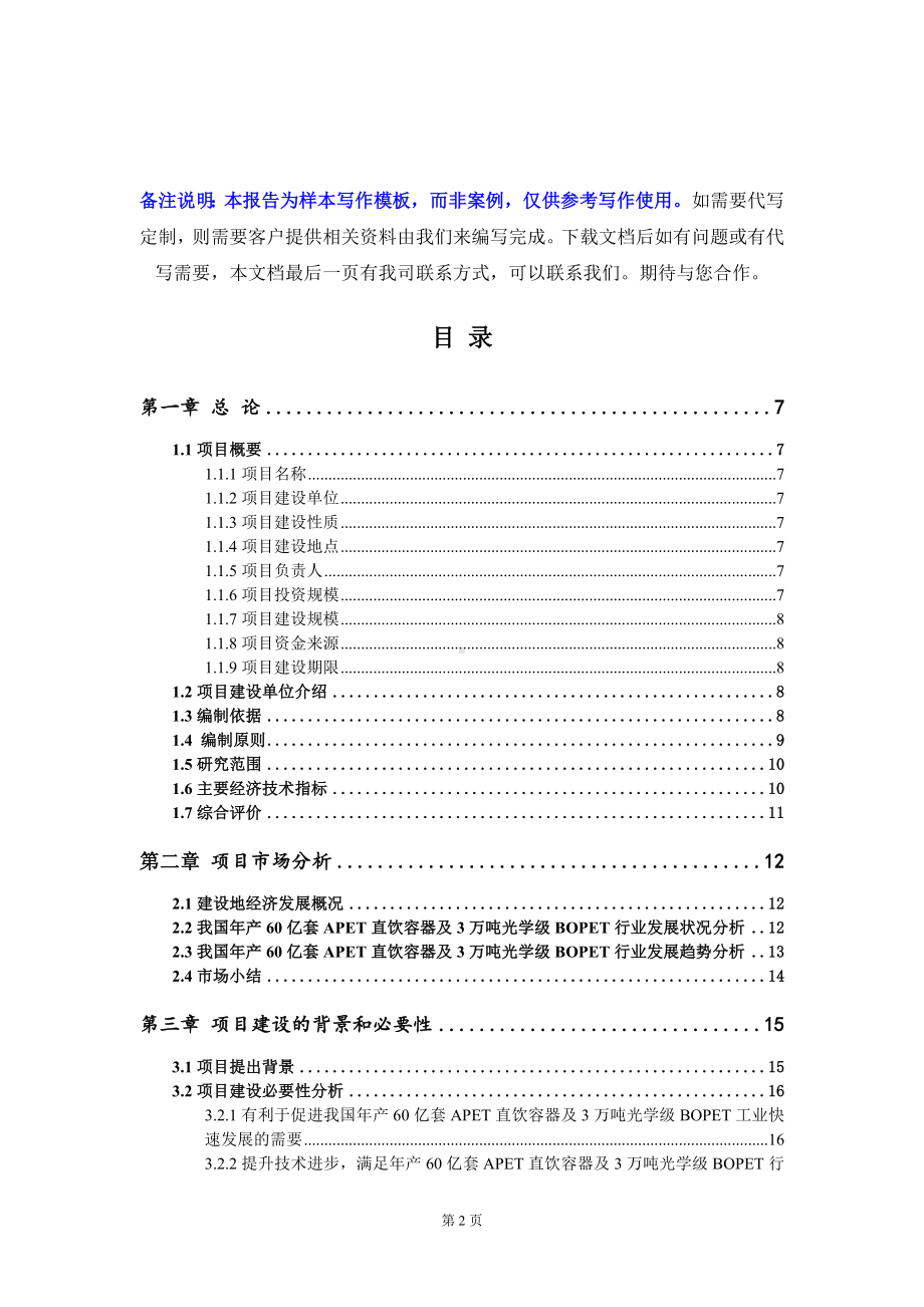 年产60亿套APET直饮容器及3万吨光学级BOPET项目可行性研究报告写作模板定制代写.doc_第2页