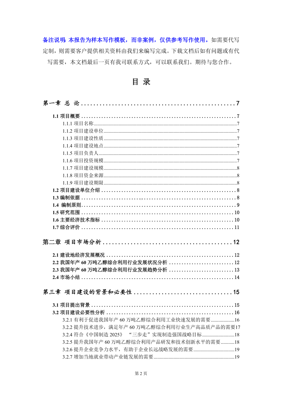 年产60万吨乙醇综合利用项目可行性研究报告写作模板定制代写.doc_第2页