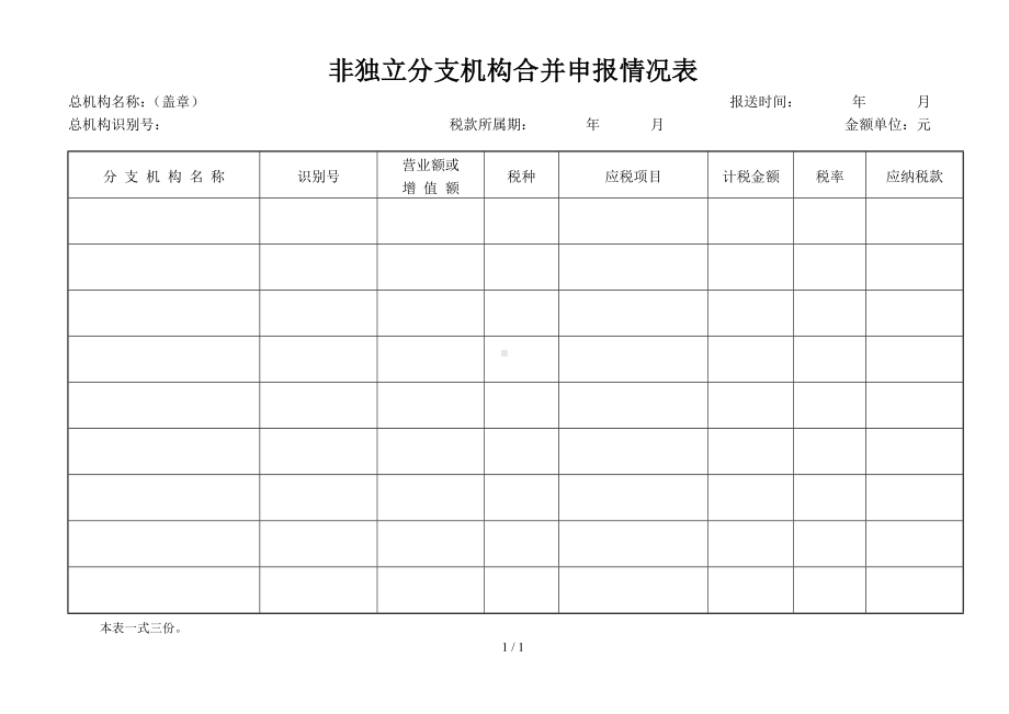 非独立分支机构合并申报情况表参考模板范本.doc_第1页