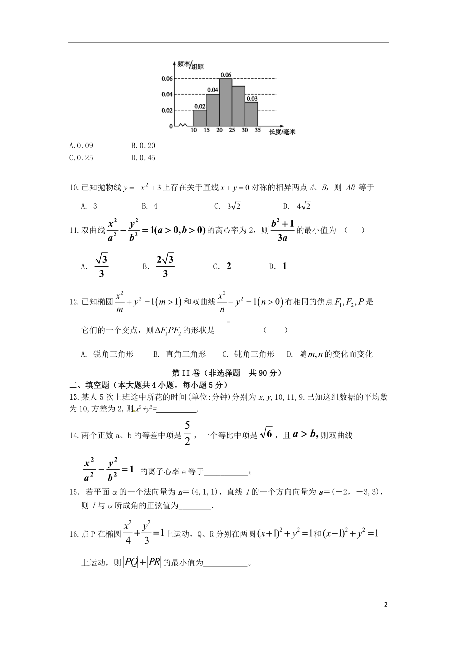 高二上期数学期末模拟题（理科）参考模板范本.doc_第2页