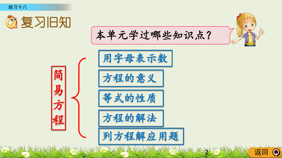 人教版五年级上册数学课件-练习十八-简易方程.pptx_第2页