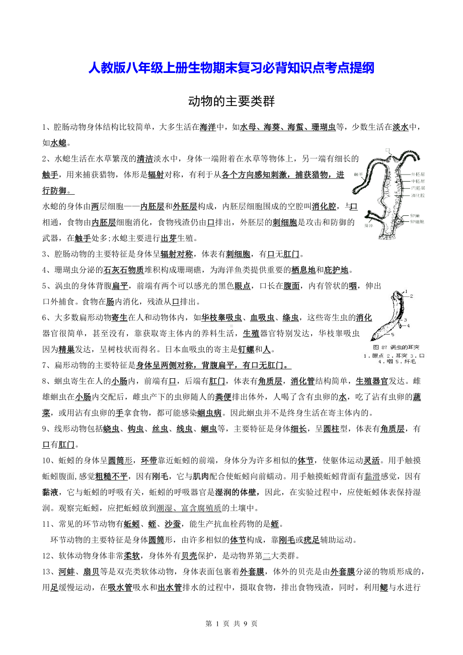 人教版八年级上册生物期末复习必背知识点考点提纲（实用必备！）.docx_第1页