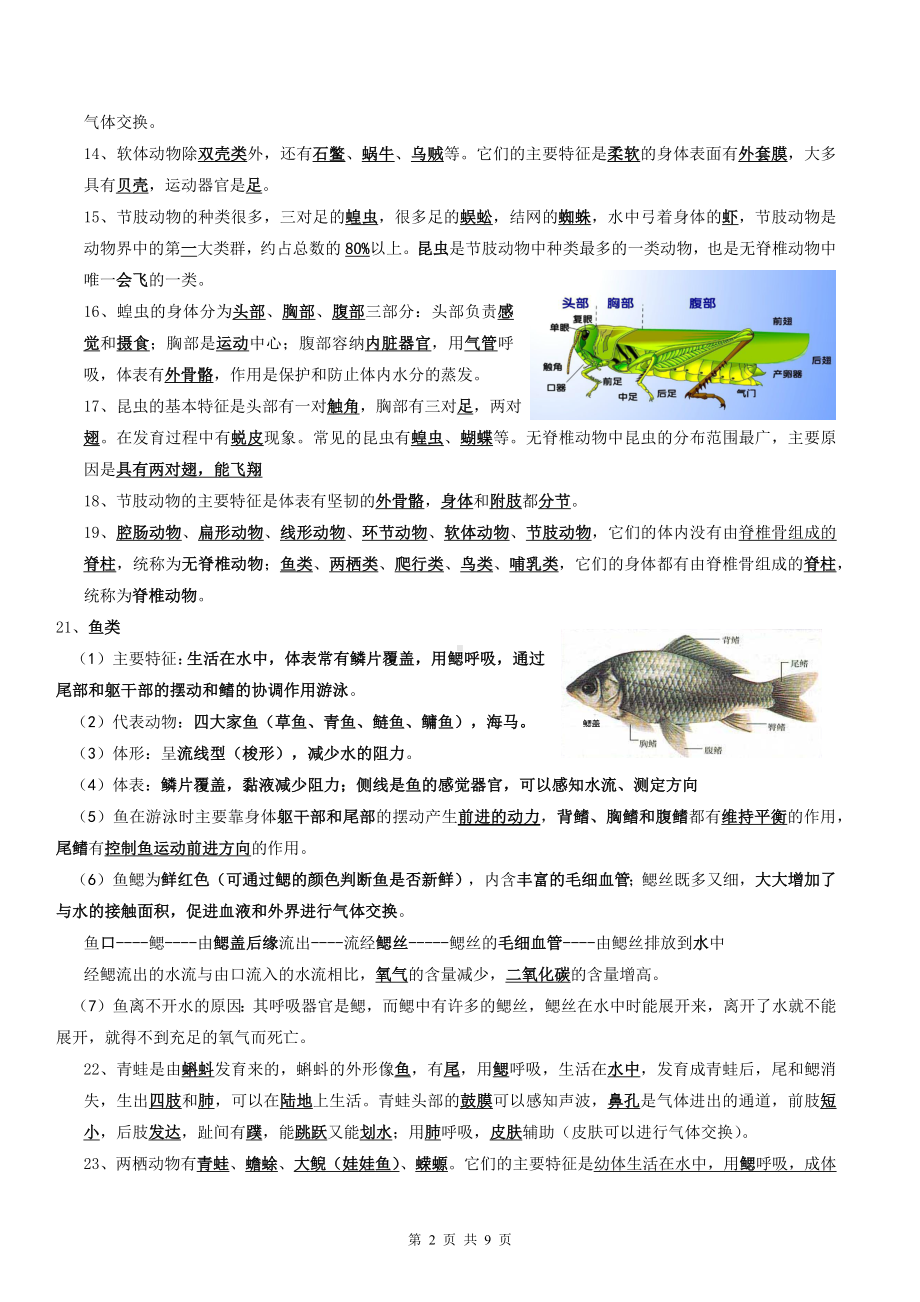 人教版八年级上册生物期末复习必背知识点考点提纲（实用必备！）.docx_第2页