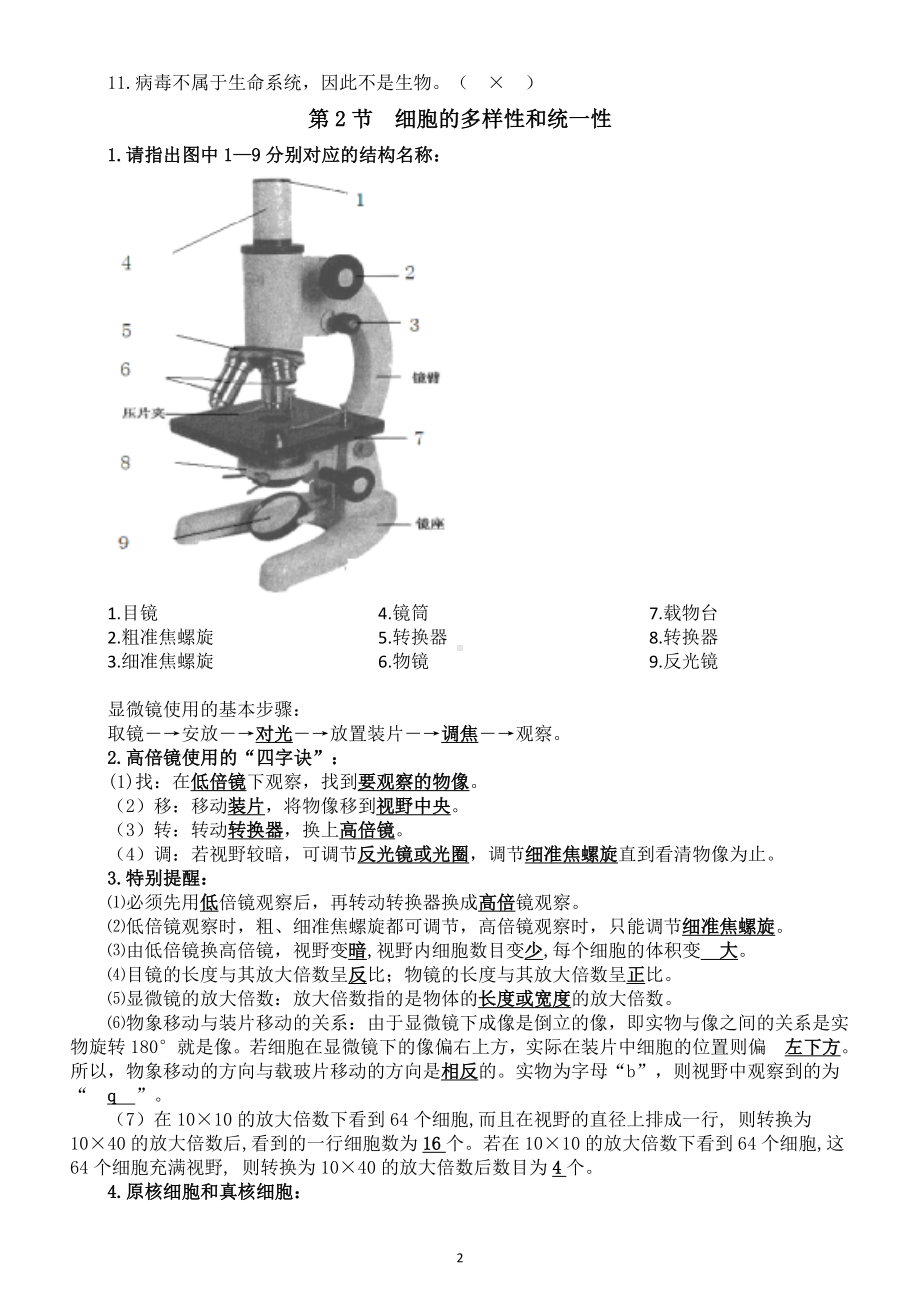 高中生物人教版新教材必修一增分必背考点（第1-2章）.doc_第2页