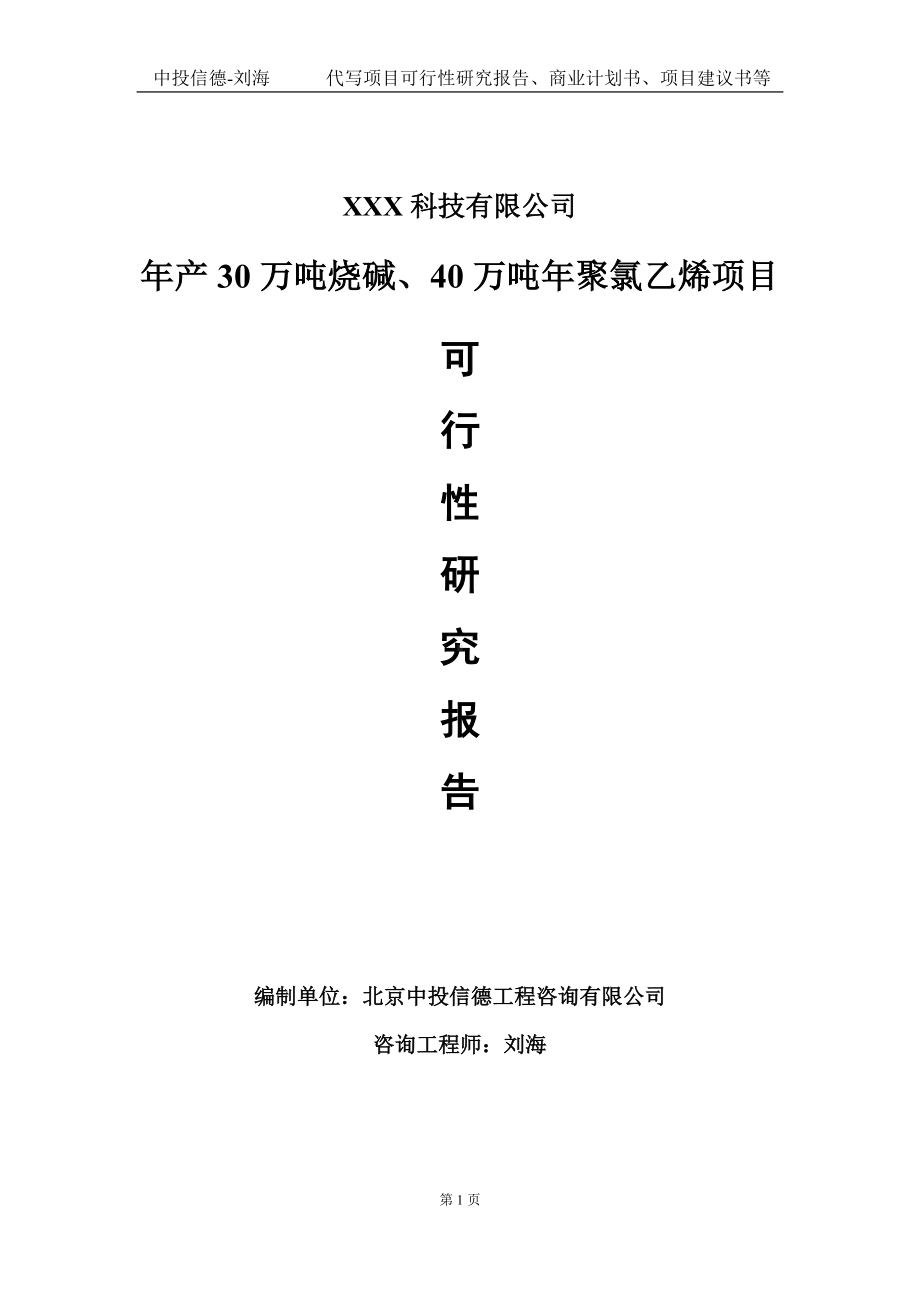 年产30万吨烧碱、40万吨年聚氯乙烯项目可行性研究报告写作模板定制代写.doc_第1页