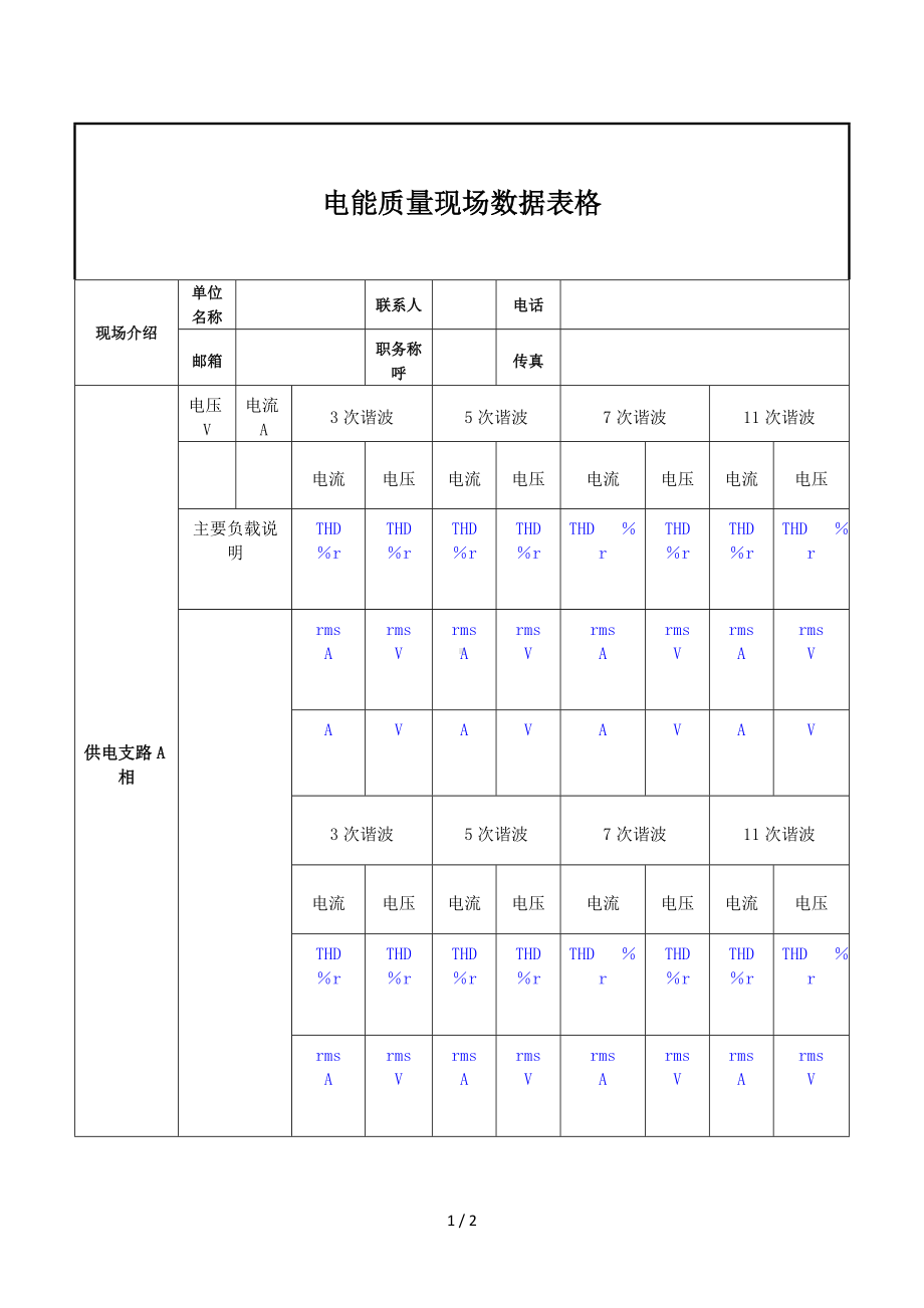 电能质量现场数据表格参考模板范本.doc_第1页