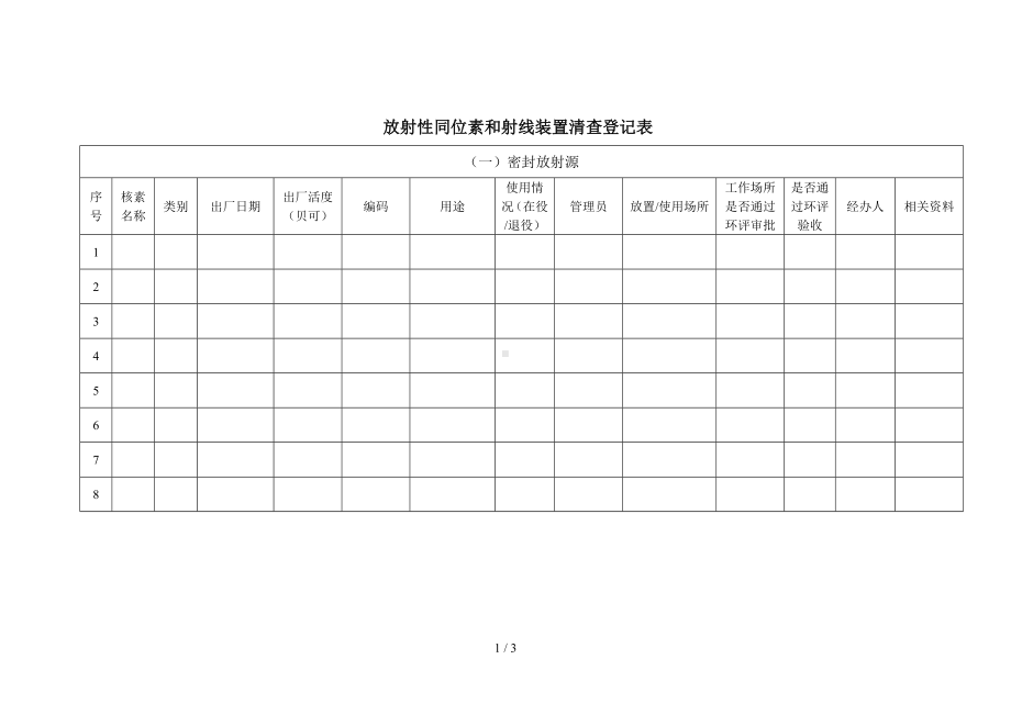 放射性同位素和射线装置清查登记表参考模板范本.doc_第1页