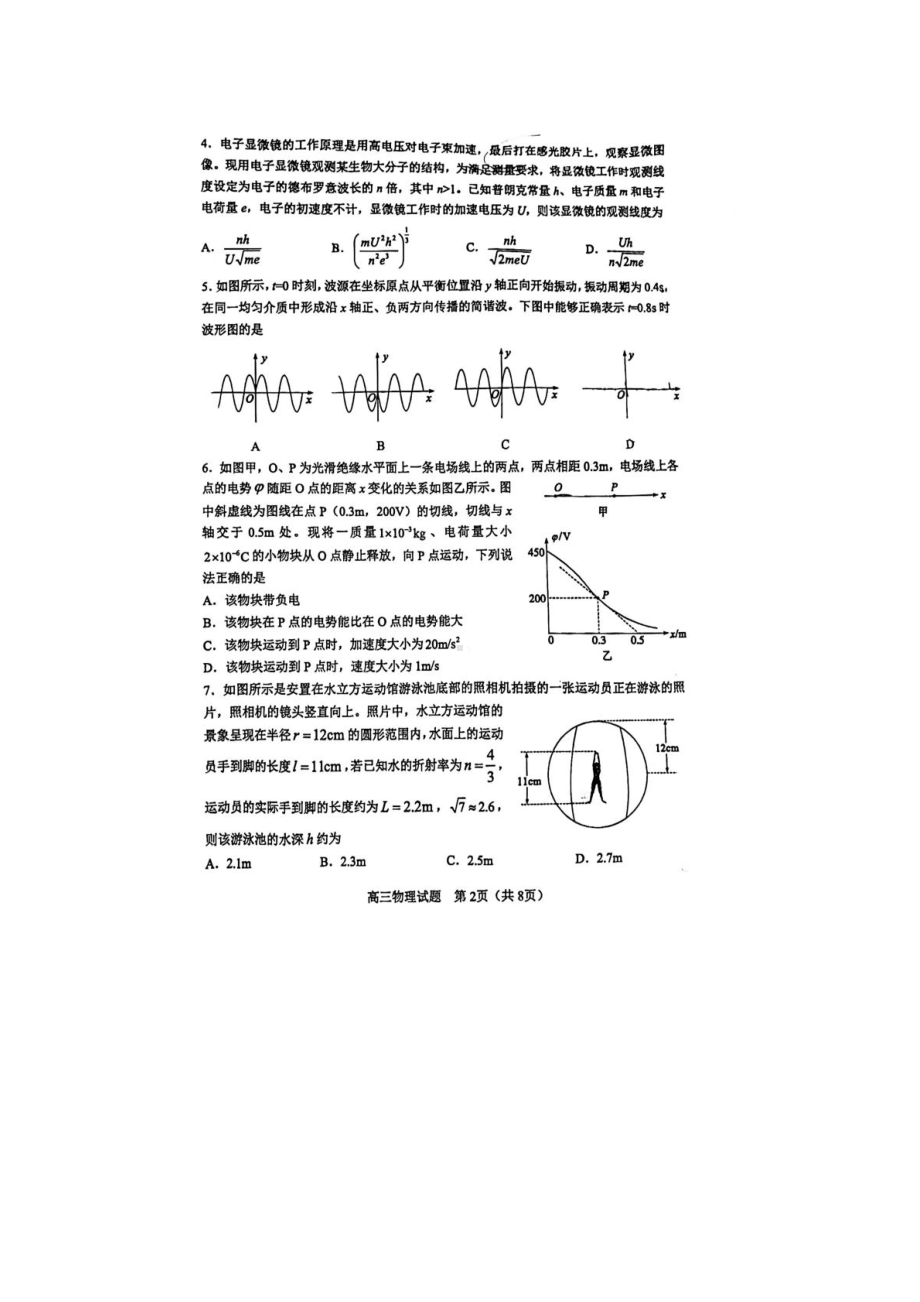 山东省淄博市部分学校2023届高三下学期二模物理试卷+答案.pdf_第2页