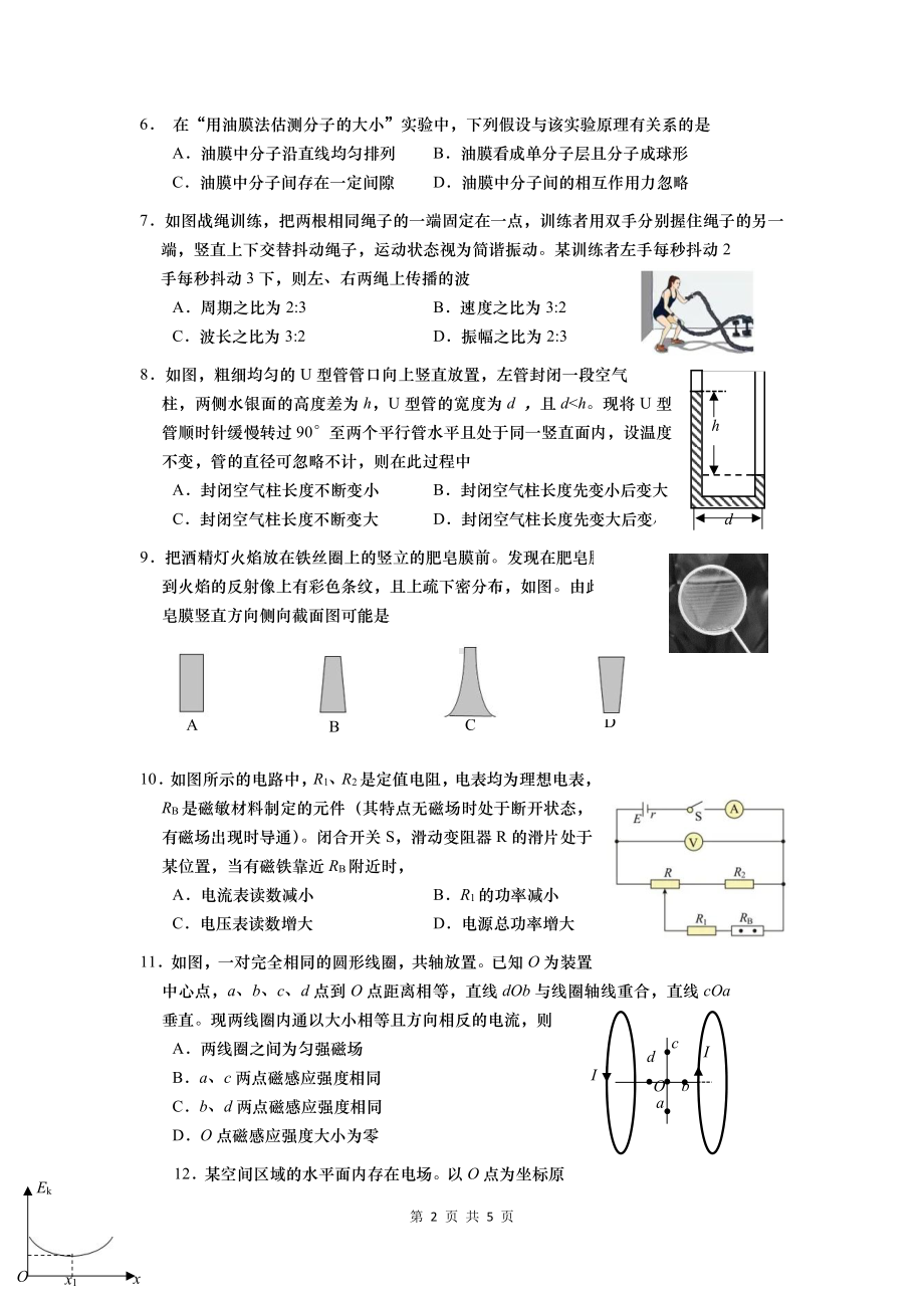 上海市奉贤区2023届高三下学期二模物理试卷+答案.pdf_第2页