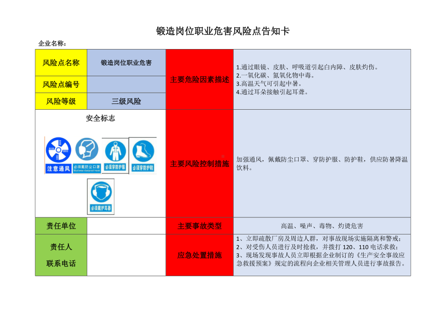 锻造岗位职业危害风险点告知卡参考模板范本.doc_第1页