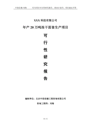 年产20万吨冻干面食生产项目可行性研究报告写作模板定制代写.doc