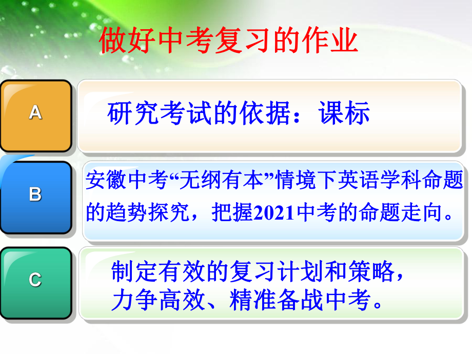 2021年安徽省初中学业水平考试英语高效复习策略课件.pptx_第2页