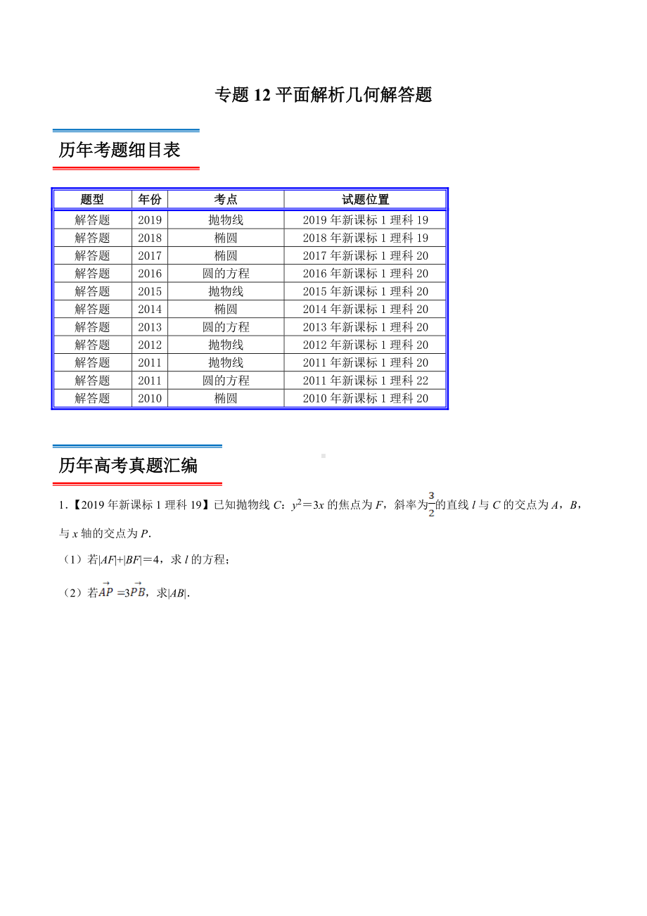 2021高考数学平面解析几何解答题专题.doc_第1页