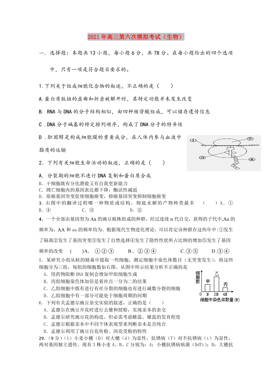 2021年高三第六次模拟考试(生物).doc_第1页