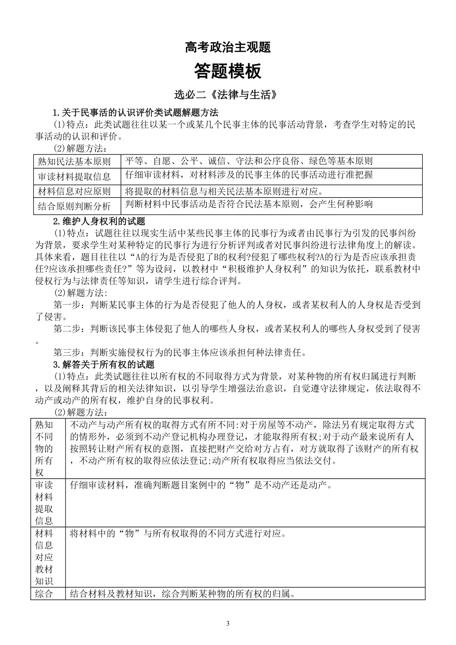 高中政治新教材主观题答题模板（选择性必修一二三）.doc_第3页