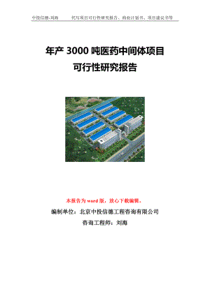 年产3000吨医药中间体项目可行性研究报告写作模板立项备案文件.doc