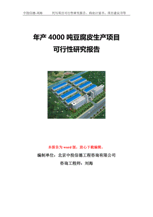 年产4000吨豆腐皮生产项目可行性研究报告写作模板立项备案文件.doc