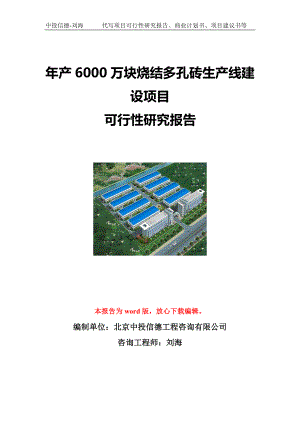 年产6000万块烧结多孔砖生产线建设项目可行性研究报告写作模板立项备案文件.doc