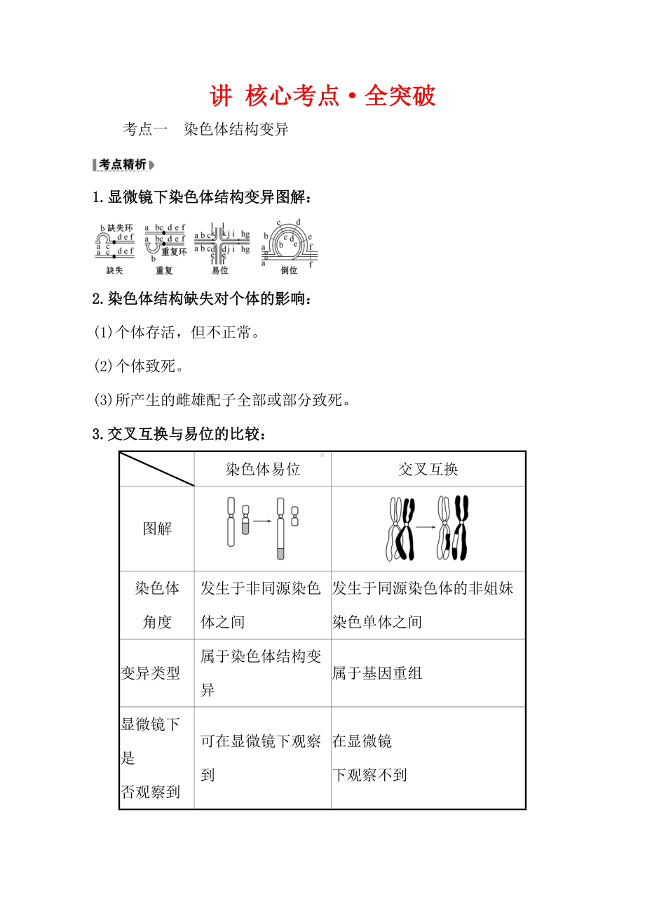 2021版高考人教版通用生物核心讲练大一轮复习：染色体变异-Word版含答案.doc_第1页