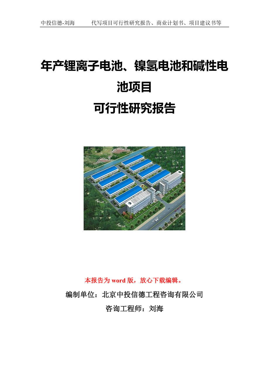 年产锂离子电池、镍氢电池和碱性电池项目可行性研究报告写作模板立项备案文件.doc_第1页