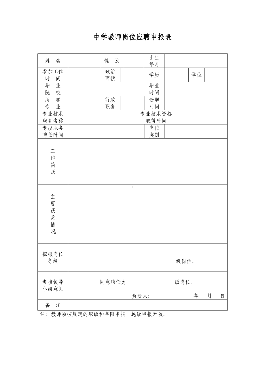 中学教师岗位应聘申报表.doc_第1页