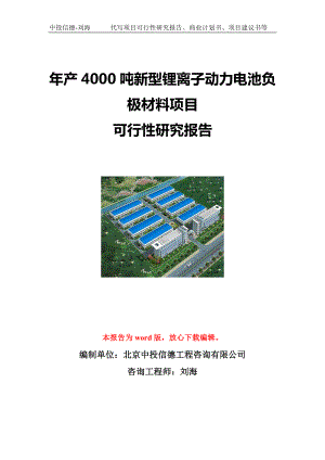 年产4000吨新型锂离子动力电池负极材料项目可行性研究报告写作模板立项备案文件.doc