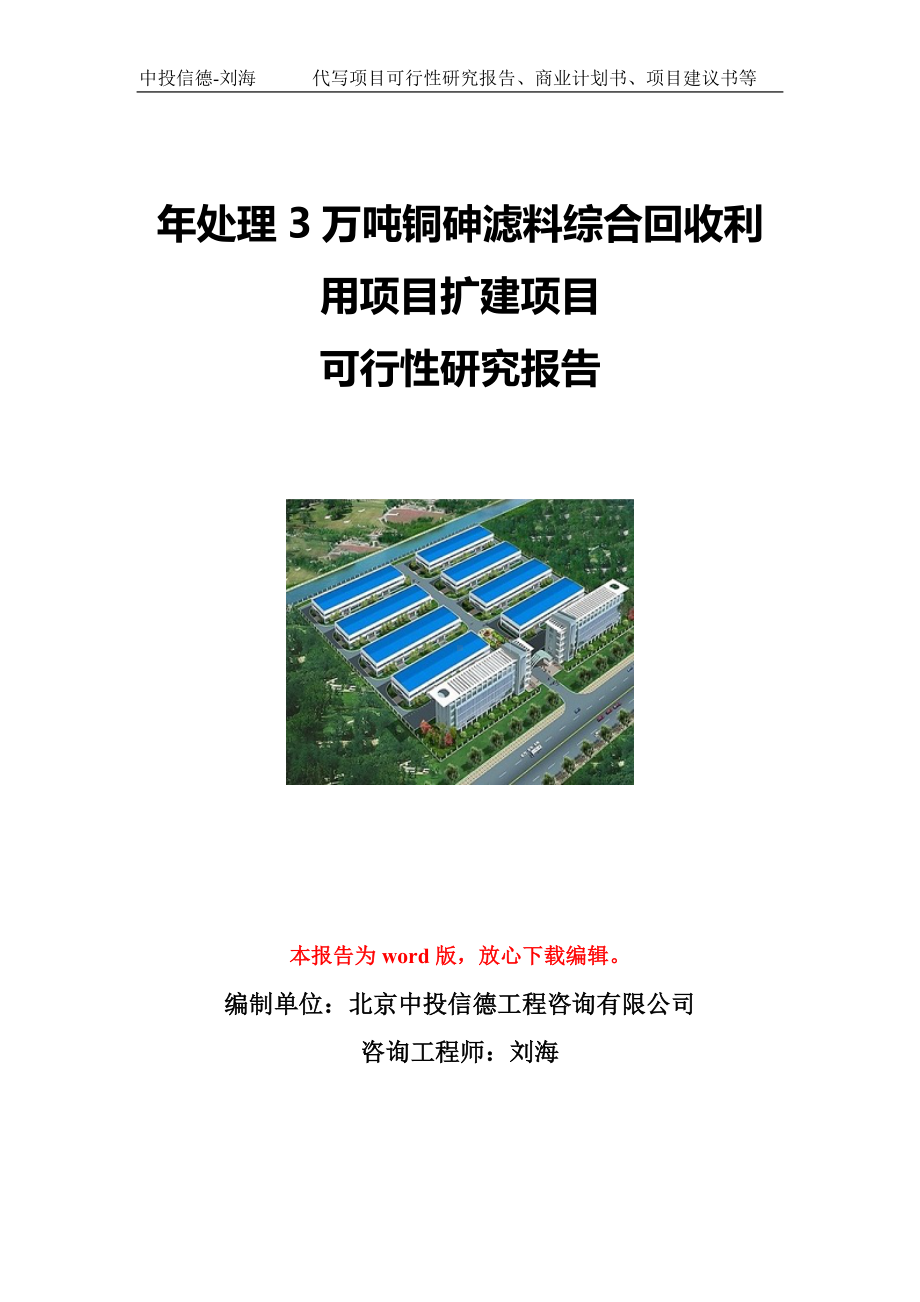 年处理3万吨铜砷滤料综合回收利用项目扩建项目可行性研究报告写作模板立项备案文件.doc_第1页